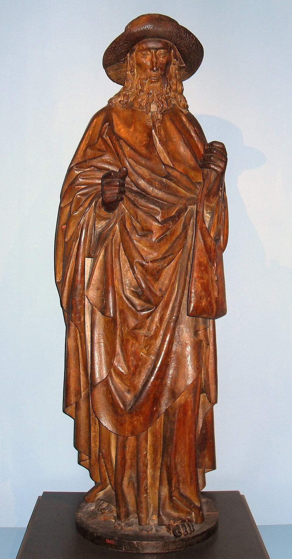 Statue en bois de saint Jacques le Majeur, Bruxelles, deuxième moitié du XVe siècle, Musée d'art et d'histoire, Bruxelles. 20 avril 2008, Auteur BrightRaven